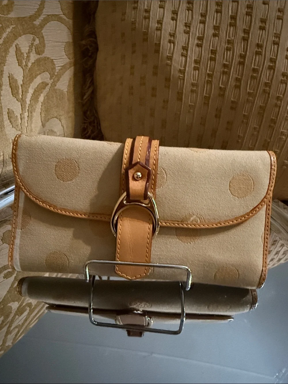 Dooney & Bourke tonal polka dot canvas checkbook flap wallet preowned